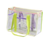 perfeclan Clear Tote Bag Large Capacity Travel Bag for Swimming Picnic Gym Outdoor Sports, Purple Handle