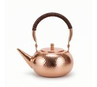 perfeclan Copper Kettle Teapot Water Kettle Tea with Classic Hammered Surface and Polished Shine Secure Wrapped Handle for Easy Pouring Suitable for Tea Lovers Home Serving Quiet Rituals 1L