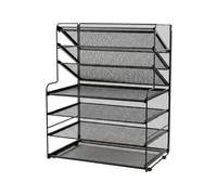 Perfeclan Desk File Organizer With Seven Tier Folder Rack Metal Mesh Letter Tray And File Sorter Side Baskets For Notepads And Tools open breathable mesh, 7-Tier Mesh File Organizer