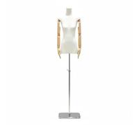 perfeclan Display Mannequin Female Dress Form Torso Stand Bust Figure With Adjustable Height And Weighted Base For Professional , White Mannequin With Wooden Arms, Silver Thickened Square Base
