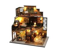perfeclan DIY Miniature Dollhouse Three-Story Apartment Model Powered Architectural Model with Lighting for Hobbyists, Teens, Style B