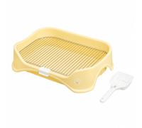 perfeclan Dog Toilet Tray with Removable Grate Low Entry Lifted Dog Potty with Stainless Steel Grate Rust-Resistant Puppy Potty Tray for Young Dogs, Light Yellow, 15 MM