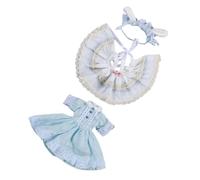 perfeclan Doll Dress Accessory Outfit Costume Headpiece Featuring Decorative Lace and Trim with Playful Ribbon Detail suitable for , Blue , Bunny Ear Blue Short Sleeve Cape Dress