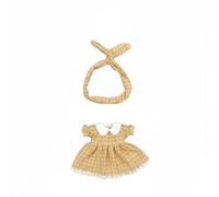 Perfeclan Doll Dress with Knotted Headband Plaid Lace Trim Accessory 1/12 Scale Textile Suitable for Dollhouse Scenes Hobbyists Collectors, Beige