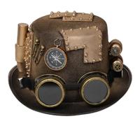 Perfeclan Explorer Compass Hat Steampunk Top Hat Costume Hat Goggles Hat Vintage Hat With Mechanical Details And Rivet Patchwork Woolen Felt Adjustable Strap, Head Circumference 58-59cm