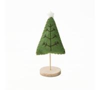 perfeclan Festive Tabletop Display Mini Christmas Tree Felt Tree Décor Wooden Base Wool Felt Soft Texture Handmade Style Suitable for desk mantel bookshelf, 18cm X 6cm, Green