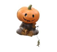 Perfeclan Fishing Pumpkin Statue Pumpkin Figurines Resin Cute Halloween Decoration Sculpture for Office Poolside Yard Home Lawn