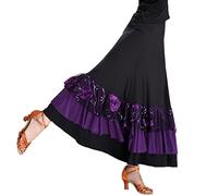 Perfeclan Flamenco Dance Skirt Sequins Long Modern Dance Accessories Dress, Black+, as described