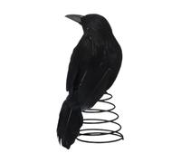 perfeclan Halloween Crow Tree Topper, Gothic Tree Topper, Realistic Crow with Metal Spring Base, Miniature Spooky Decor with Feather Details, for Small Trees, Tabletop Displays