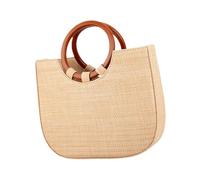 perfeclan Hand-Woven Rattan Bag Single-Shoulder Bag Retro Style with Inner Pockets Sling Bag Hand Bag for Camping Outdoor Makeups Girls, Beige