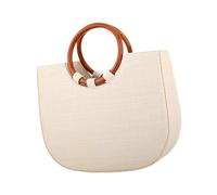 perfeclan Hand-Woven Rattan Bag Single-Shoulder Bag Retro Style with Inner Pockets Sling Bag Hand Bag for Camping Outdoor Makeups Girls, White