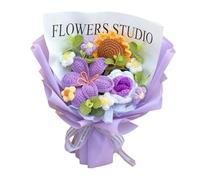 Perfeclan Handmade Knitted Bouquet Crochet Bouquet Artificial Flowers,Valentine's Day Gifts DIY Home Decor for Graduation Birthday, Purple