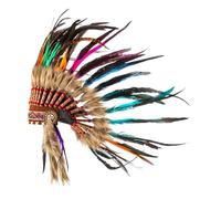 Perfeclan Indian Artificial Feather Headdress Native American Chief Headdress, Hat Headband Decoration Headpiece Costume Accessories for Halloween Mardi Gras Gift Festivals Dance Cosplay Men Women
