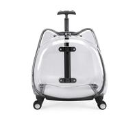 perfeclan Industrial Carrier Transparent Pet Carrier With Wheels Suitcase Style Luggage Hard Crate Travel Case With Top Handle and Four Wheels suitable for rides city parks 55cm x 38cm x, Black