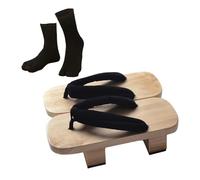Perfeclan Japanese Wooden Clogs with Tabi Socks Japan Shoes for Travel Daily Summer Beach, EU Size 38