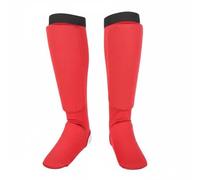 perfeclan Karate Leg Guard Shin Guard Instep Pad Leg Foot Protector With EVA Foam Impact Absorption And Ergonomic Suitable for kickboxing sparring training arts, Red, S