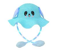 Perfeclan Kids Bunny Weave Hat with Moving Ears, Funny Jumping Cute Sun Hat, Wide Brim Summer Bucket Hat, Lighted Trendy Sunblock Hat for Women Kids Holiday Halloween Christmas Birthday Gift, Blue