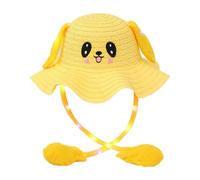 Perfeclan Kids Bunny Weave Hat with Moving Ears, Funny Jumping Cute Sun Hat, Wide Brim Summer Bucket Hat, Lighted Trendy Sunblock Hat for Women Kids Holiday Halloween Christmas Birthday Gift, Yellow