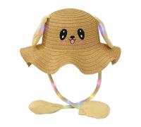 Perfeclan Kids Bunny Weave Hat with Moving Ears, Funny Jumping Cute Sun Hat, Wide Brim Summer Bucket Hat, Lighted Trendy Sunblock Hat for Women Kids Holiday Halloween Christmas Birthday Gift, Khaki