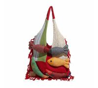 Perfeclan Knitted Tote Shoulder Bag Patchwork Fishes Cotton With Fringe Tassel Edges And Versatile Strap Suitable for Students Casual Walking Women Gift Giving, Red