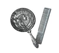 perfeclan Makeup Mirror Comb Set Elegant Vanity Accessories Set Decorative for Lady Woman Comfortable Hair Styling Comb Hand Mirror