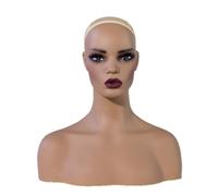 perfeclan Mannequin Head Stand Display Bust Headform Holder Female With Shoulders PVC Smooth Body Mesh Cap Secure Grip suitable for retail shops salons cosplay design photography studios , DDE87-YH1