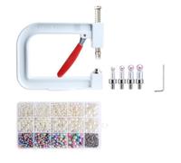 perfeclan Manual Bead Machine Bead Setter Hand Press Pearling Tool Embellishing Tool Fastener Press with Interchangeable Heads Iron Construction Suitable for Clothing Crafts workshops, White