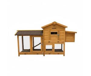 perfeclan Outdoor Enclosure Wooden Mesh Animal Hutch Enclosure Slatted Frame Shelter Pitched Roof Raised Upper Section Suitable for Garden Small, Brown, Original Wood Color