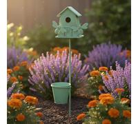 perfeclan Outdoor Sculpture Birdhouse Planter Garden Stake Bird Feeder Flower Pot Metal Iron Wrought Rustic Finish Weather Resistant Sturdy Construction, Leaf