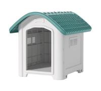 perfeclan Outdoor Shelter Dog House Kennel Pet With Arched Rain Roof Elevated Vent Panels Open Front Polypropylene Suitable for garden yard porch travel, Green, Medium Size