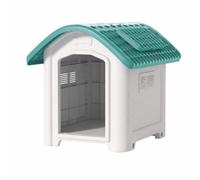 perfeclan Outdoor Shelter Dog House Kennel Pet With Arched Rain Roof Elevated Vent Panels Open Front Polypropylene Suitable for garden yard porch travel, Green, Medium Size, With Skylight