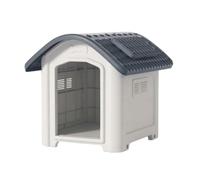 perfeclan Outdoor Shelter Dog House Kennel Pet With Arched Rain Roof Elevated Vent Panels Open Front Polypropylene Suitable for garden yard porch travel, Gray, Medium Size, With Skylight