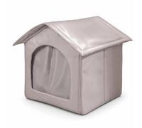 perfeclan Outdoor Shelter Pet House Cat House Dog House Kennel With Elevated Base Waterproof Windproof Cover And Arched Doorway suitable for patio porch garden outdoor, Gray, Small 33 33 33