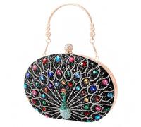 Perfeclan Oval Evening Handbag Structured Rhinestone Evening Purse with Mobile Device Slot Elegant Peacock Embellished Clutch for Dinners