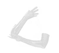 Perfeclan Patent Leather Gloves Long Elbow Gloves Anti Slip Breathable for Woman Mittens for Cosplay Night Club Party Favors Christmas, white