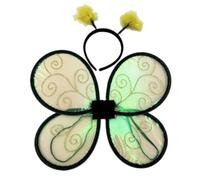 Perfeclan Performance Butterfly Costume Accessory Mesh Appendages With Translucent Panels Black Trim Four Lobed Form suitable for theater stages dance showcases, Green With Headband, One Size