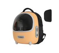 perfeclan Pet Carrier Astronaut Backpack Dome Window Ventilated Mesh Zipper Enclosure Shoulder Straps Shell sponge lining stable base feet suitable for, Orange, Upgraded Version With Fan