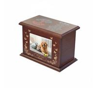 Perfeclan Pet Urn Memorial Box Cremation Urn Container Photo Frame Keepsake Wood Craftwork Engraved Forever Love Secure Closure suitable for home tribute memorial services sympathy gifts, Brown