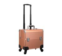 perfeclan Portable Makeup Case Rolling Cosmetic Trolley Organizer Train Case Storage Box with Reinforced Corners and Front Latch Closures Suitable for Travel, Gold, Champagne Gold