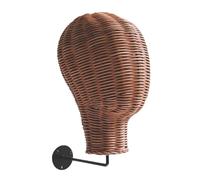 perfeclan Rattan Mannequin Head Wall Mount Wig Display Model, Multipurpose Hat Rack Wig Holder for Headband Glasses Headdress Salon