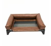 Perfeclan Resting Bed Pet Cot Raised Bolster Mesh Surface PU Leather Construction suitable for home resting yard lounging crate time L, Coffee, L 81cm 63cm 15cm