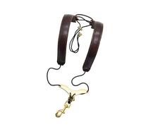 perfeclan Saxophone Harness Strap Padded Leather Ergonomic Professional Double Shoulder Saxophone Strap Support for Baritone Adults, Brwon