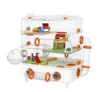 perfeclan Small Rodent Habitat Multi-Level Cage Expandable Enclosure Observation Lid Modular Accessories Suitable for Pet Interaction Home, Deluxe DIY Double-Layer Elevated Hamster Cage