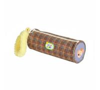 Perfeclan Stationery Pouch Pencil Case Pen Bag Zipper Organizer with Soft Shell and Checkered Surface Wide Opening and Carry Handle for School Office Organization, Brown, Dark Brown Plaid