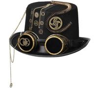 Perfeclan Steampunk Hat Formal Cylinder Top Hat with Ornate Goggles Mechanical Gear Detailing Woolen Felt Novelty Statement Accessory Suitable for Party Theater Events, Head Circumference 58-59cm