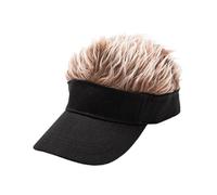 Perfeclan Sun Visor Cap with Fake Hair Fashion Novelty Funny Gift Men Women Golf Cap, Black Cap CoffeeHair