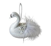 perfeclan Swan Christmas Ornament, Elegant White Swan Ornament, Faux White Swan Hanging Decoration, for Christmas Tree, Wedding, Valentine‘s Day and Holiday Decoration, 12x11cm, Argent