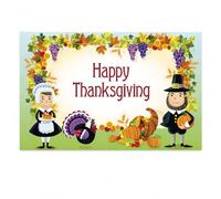 perfeclan Thanksgiving Backdrop Polyester Autumn Leaves Theme Large Wall Hanging Decor For Family Gathering School Event Retail, Happy Thanksgiving pilgrims and harvest theme, 180 * 115CM