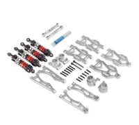 Perfeclan Vehicle Component Rc Car Upgrade Kit System Shock Absorbers Steering Hubs Pull Rods Aluminum Material Adjustable suitable for 1/16 trucks on road training, Silver