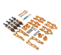Perfeclan Vehicle Component Rc Car Upgrade Kit System Shock Absorbers Steering Hubs Pull Rods Aluminum Material Adjustable suitable for 1/16 trucks on road training, Gold